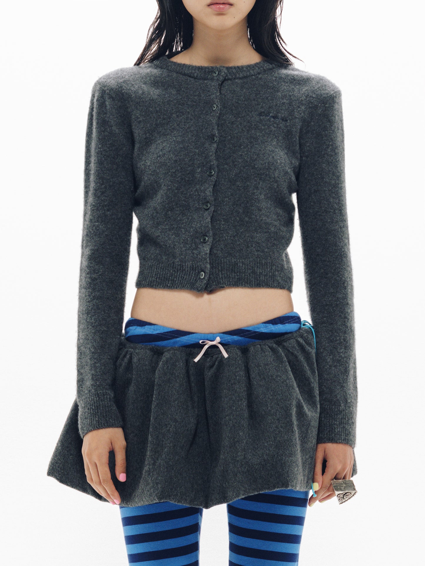 SHOULDER DARDIGAN KNIT GRAY