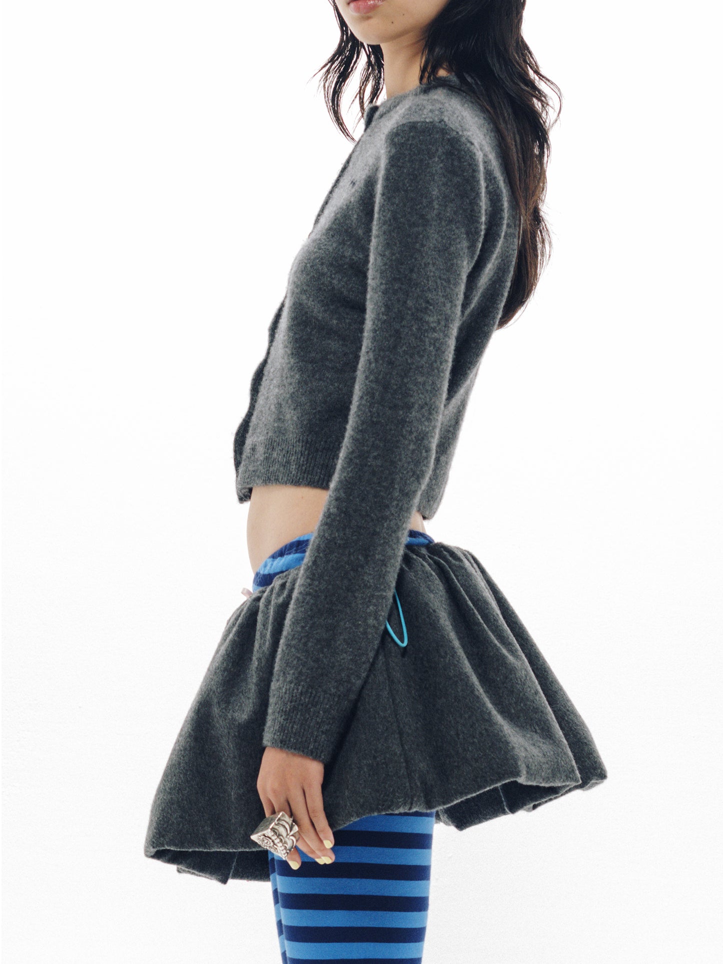 SHOULDER DARDIGAN KNIT GRAY