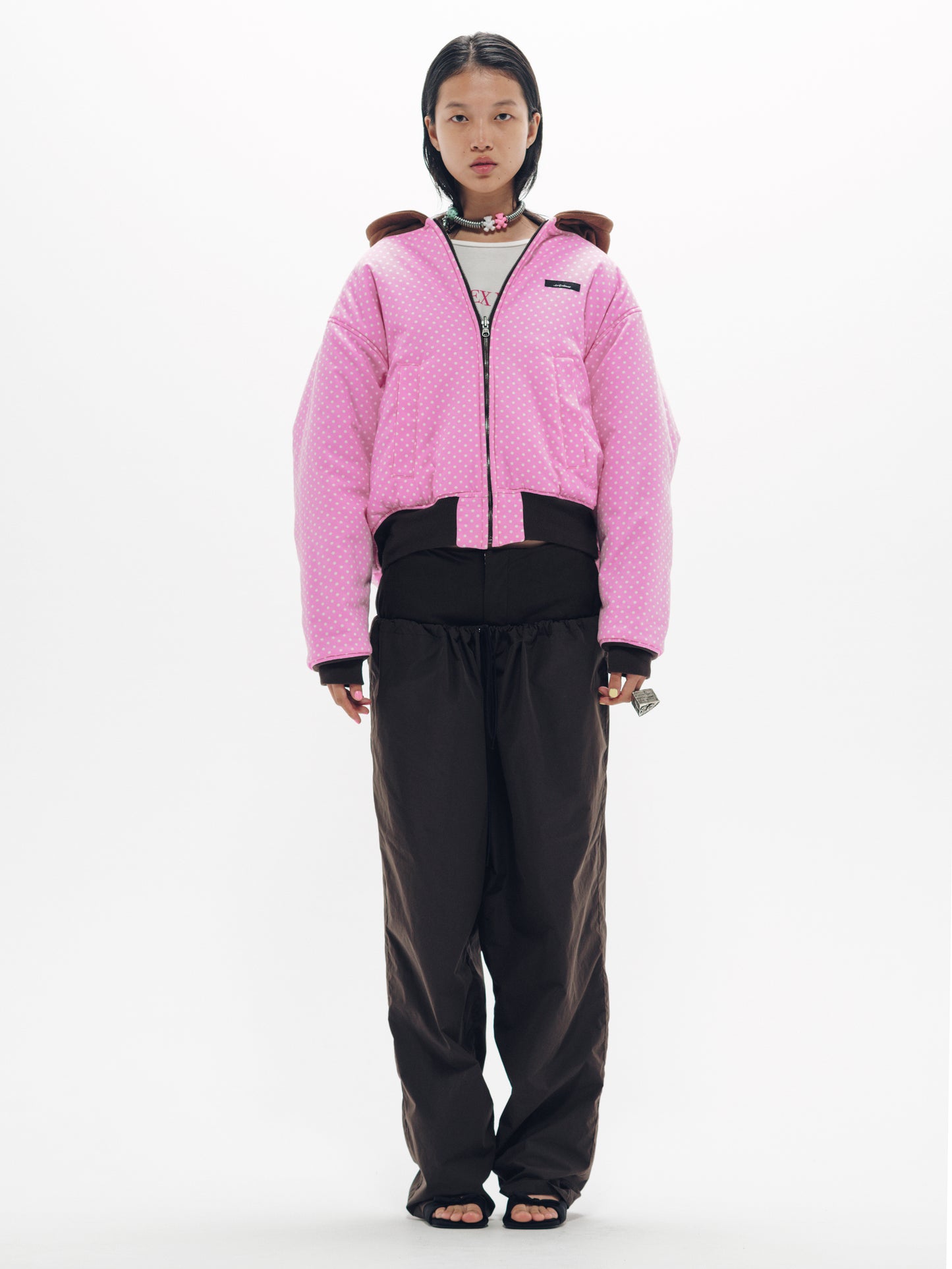 BALLOON BOMBER JACKET Pink Dot/Brown (reversible)