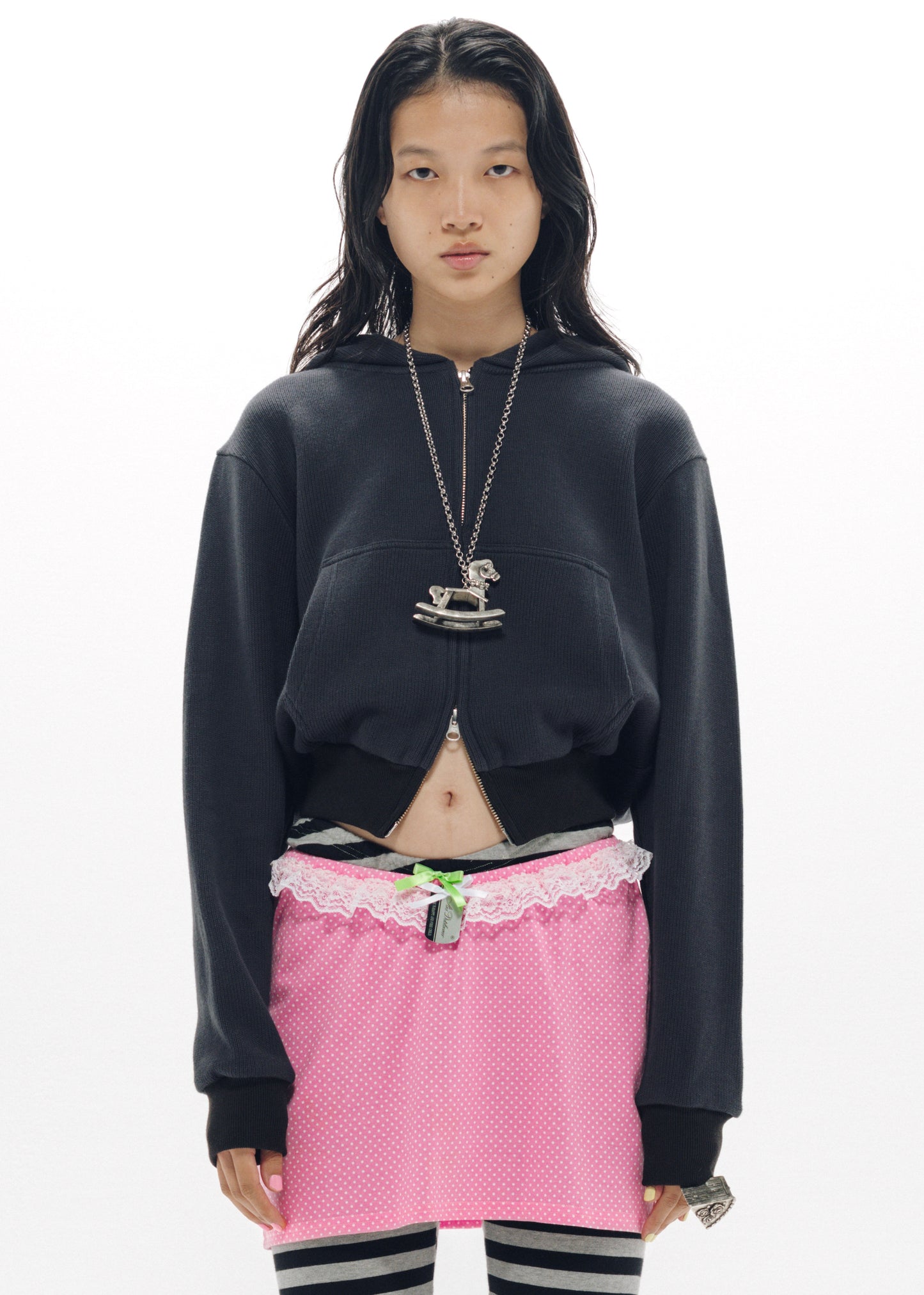BALLOON HOODIE RIB KNIT Charcoal