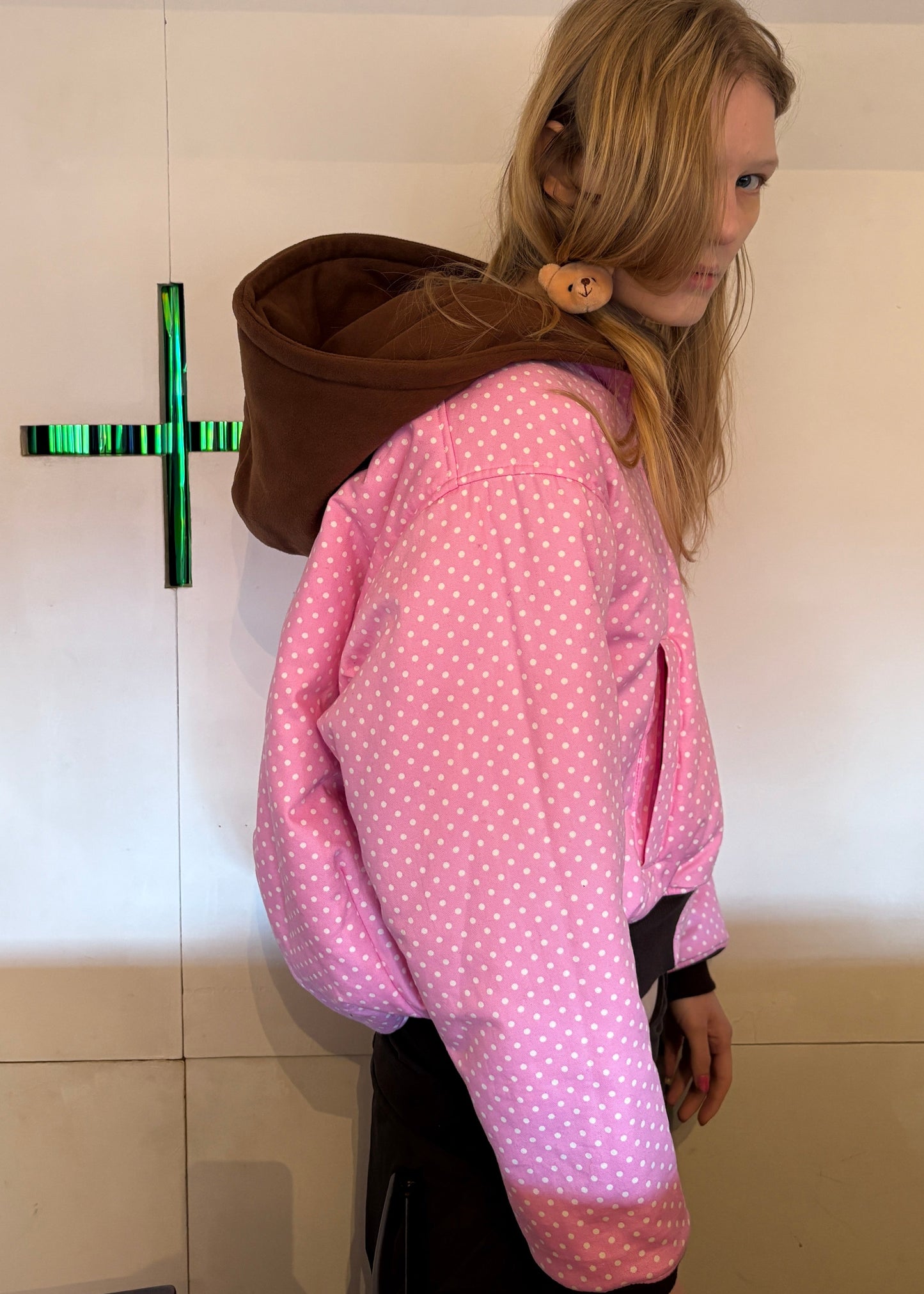BALLOON BOMBER JACKET Pink Dot/Brown (reversible)