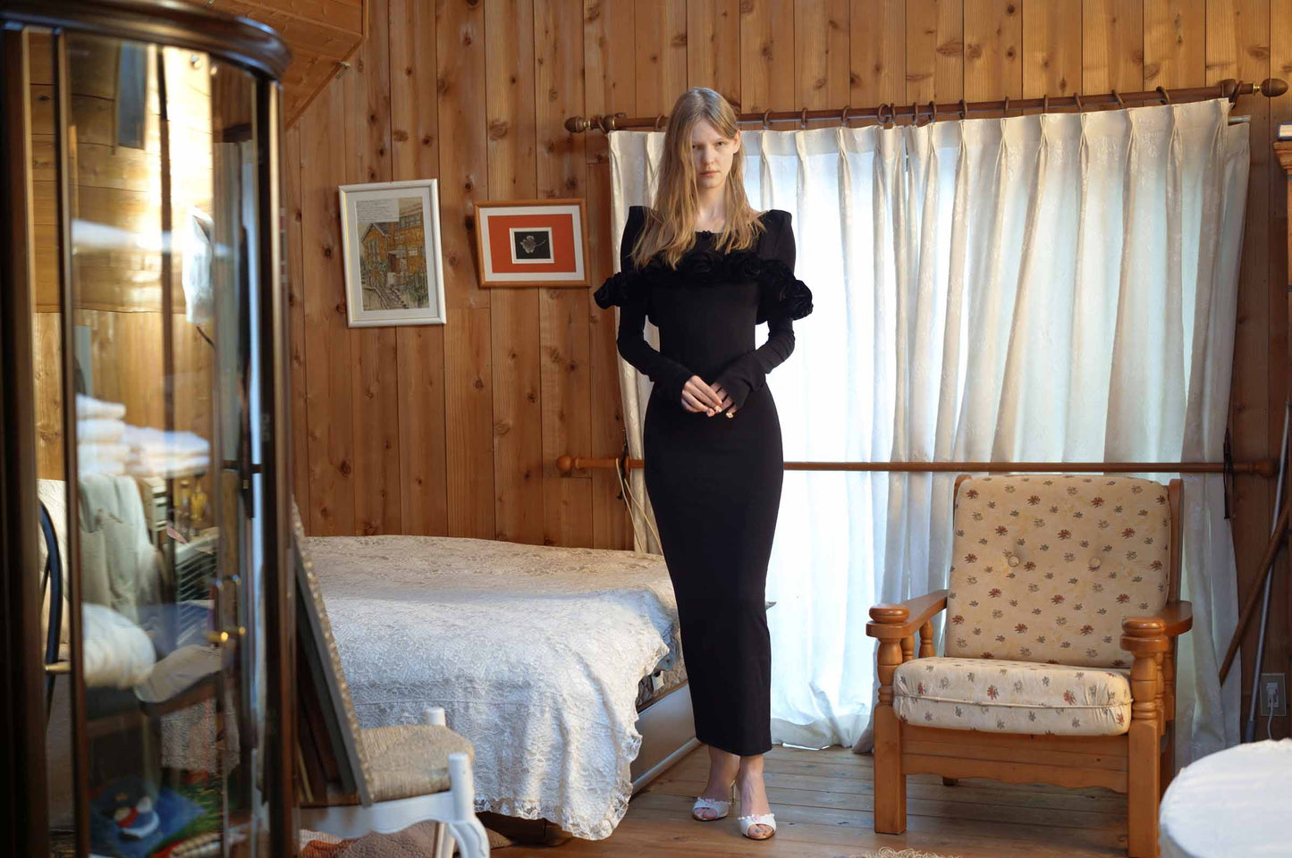 SHOULDER LONG DRESS BLACK