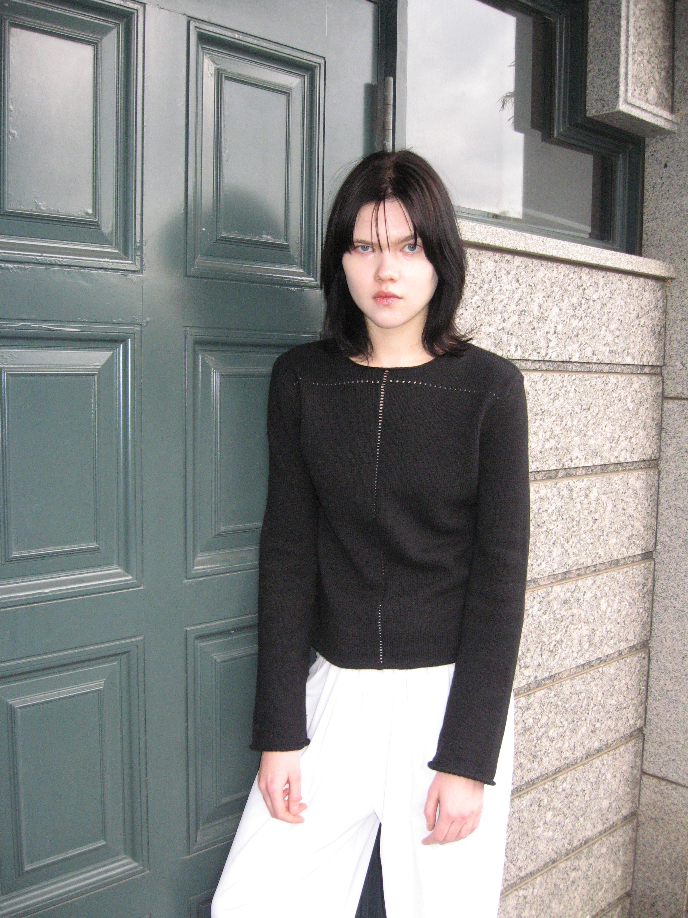 ans dotsloevner shoulder top black - Tシャツ/カットソー(七分/長袖)