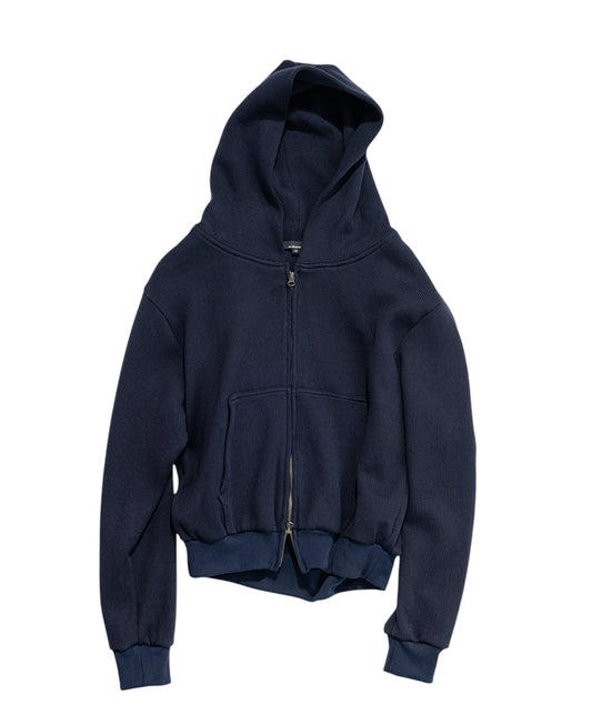 BALLOON HOODIE RIB KNIT Navy