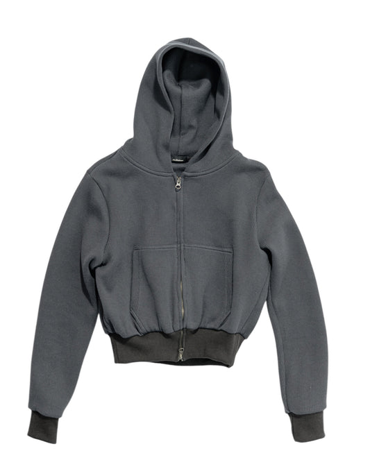BALLOON HOODIE RIB KNIT Charcoal