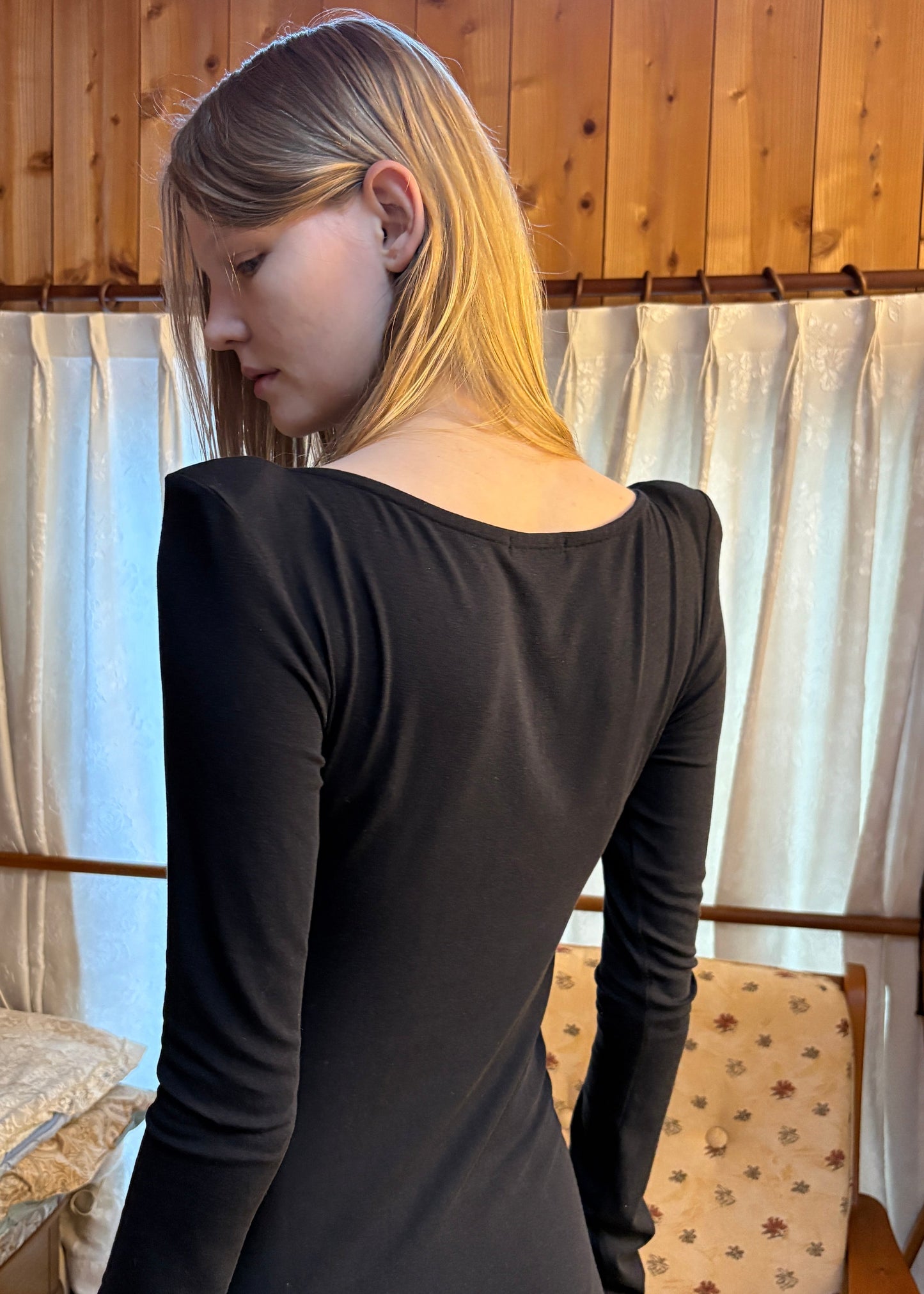 SHOULDER LONG DRESS BLACK